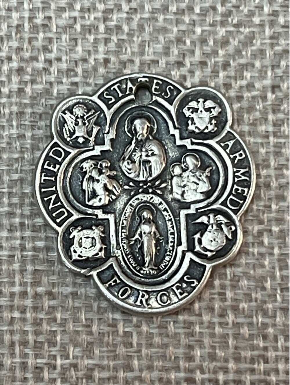 Vintage WWII United States Armed Forces Sterling Silver Religious Pendant